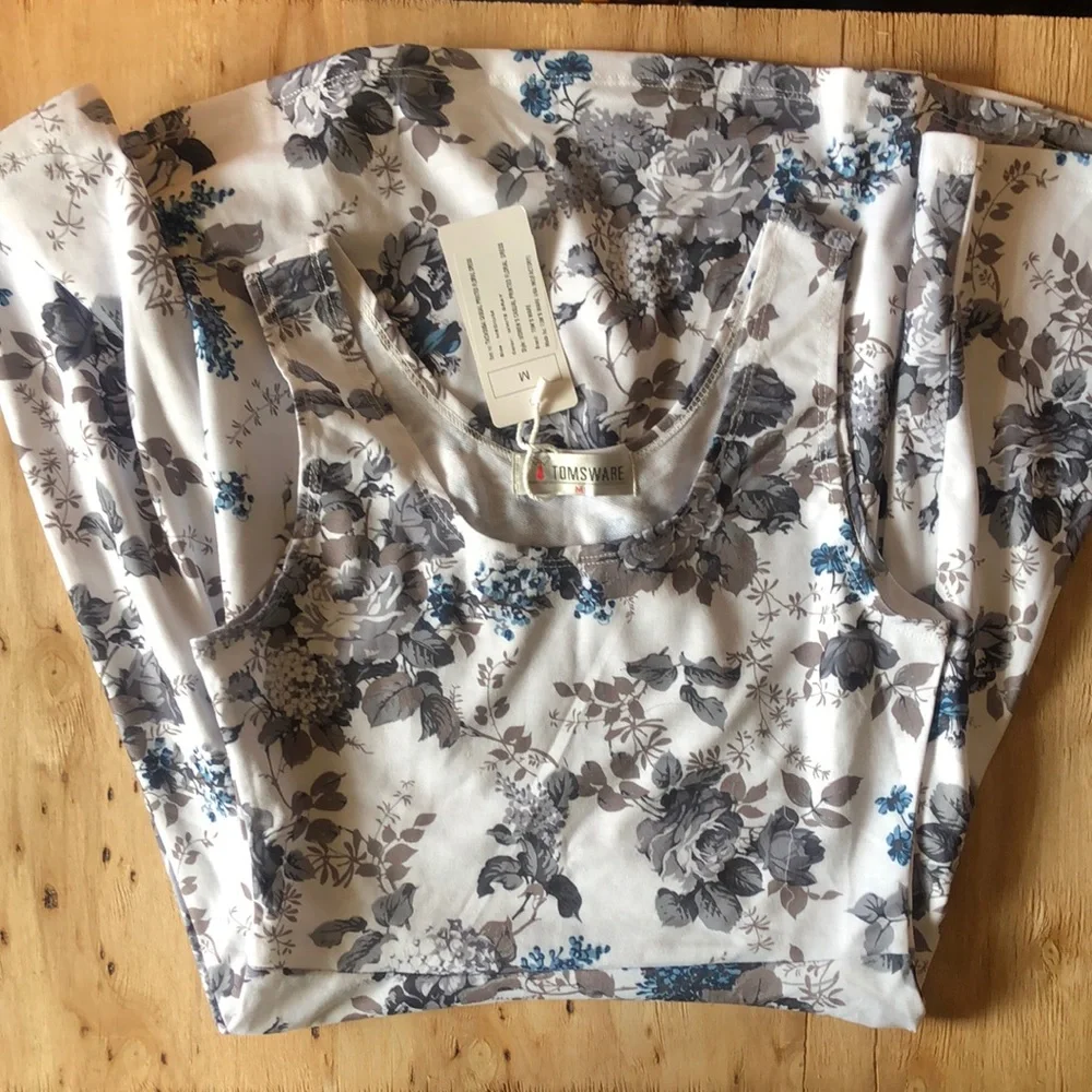 Tom’s Ware Skater Dress White Blue & Grey Floral M - Picture 6 of 6